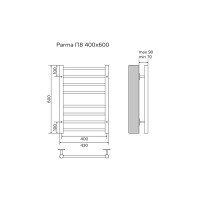Полотенцесушитель Azario PARMA 400/600 водяной 8 пер. (1"-1/2" Полированный)
