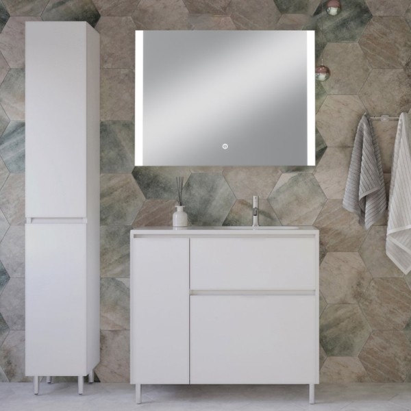 Мебель для ванной комнаты Style Line Барселона 90 R Люкс Plus, с бельевой корзиной, зеркало STWORKI Копенгаген