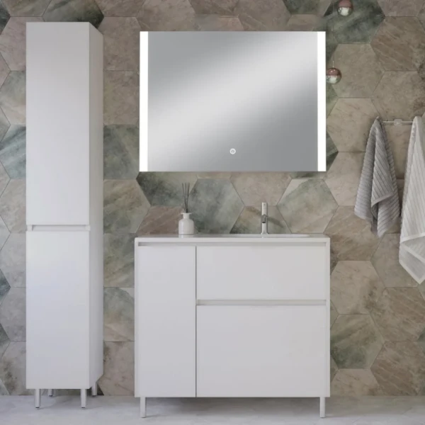 Мебель для ванной комнаты Style Line Барселона 90 R Люкс Plus, с бельевой корзиной, зеркало STWORKI Копенгаген
