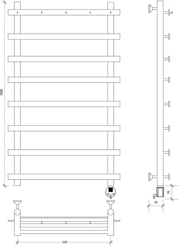 Полотенцесушитель электрический Secado Понтида 1 K, R 100x60 см, подключение справа, матовый черный, лесенка