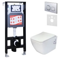 Комплект 3 в 1 Унитаз подвесной Esbano ESWBLEONWN + Инсталляция Fram + Кнопка ESINLPS10MC цвет матовый хром