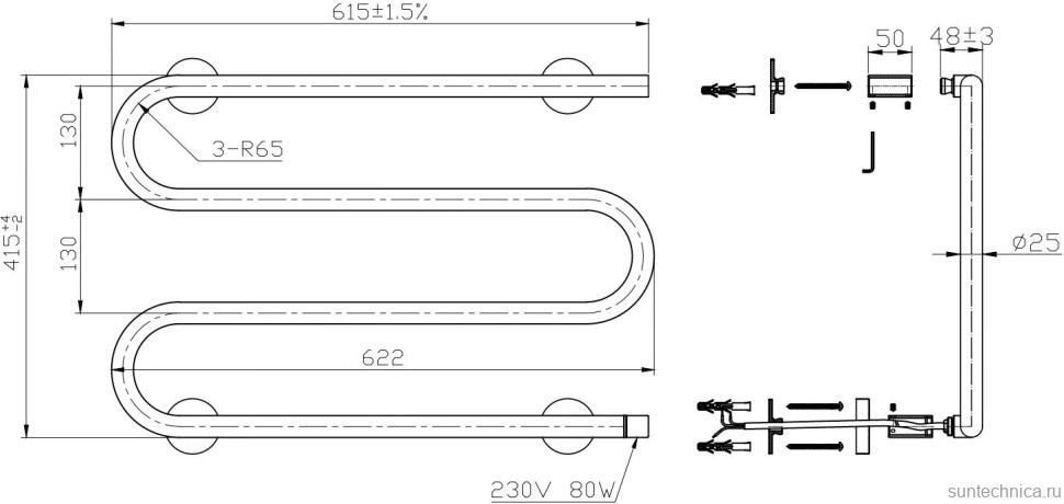 Полотенцесушитель электрический Bauedge M AF0042 41,5x61,5 темно-серый металлик