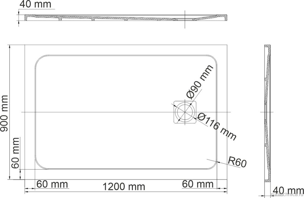Поддон для душа Wasserkraft Rhin 44T07 120x90, с сифоном
