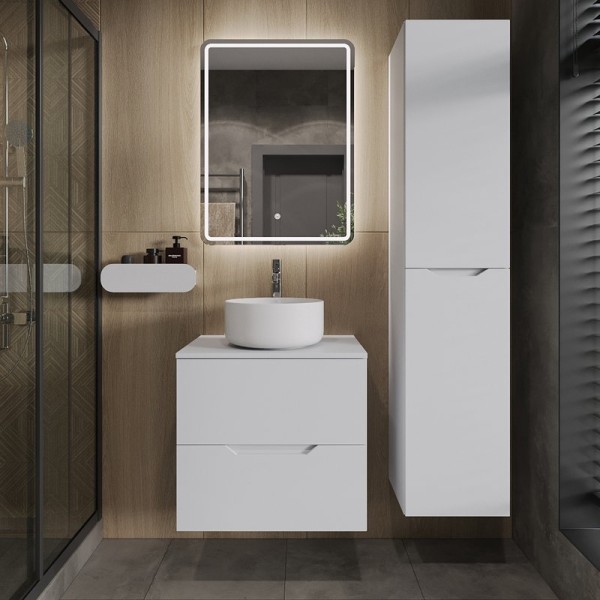 Мебель для ванной комнаты Orange Line 60 подвесная, 2 ящика, матовая белая с раковиной B07-345W