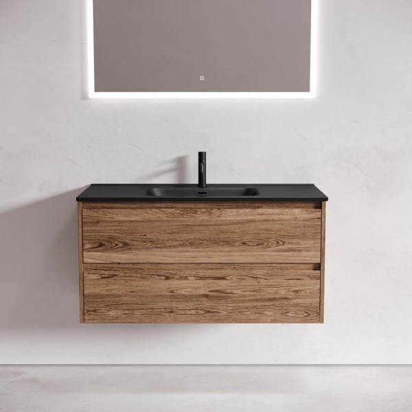 Тумба с раковиной Sancos Libra 100 см дуб чарльстон, черная раковина