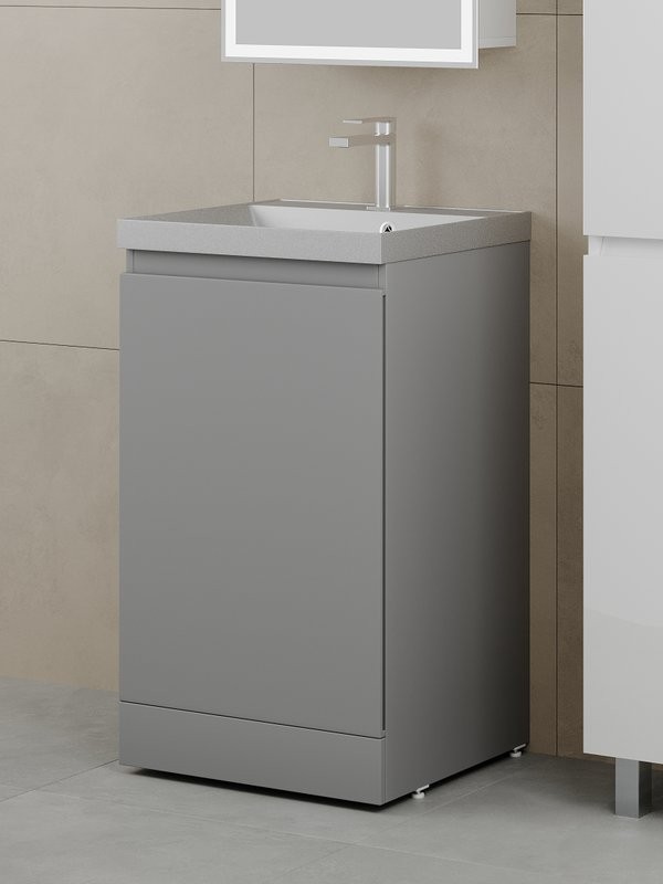 Тумба с раковиной Style Line Батлер Люкс Plus 50 напольная, матовая серая, раковина серый шелк