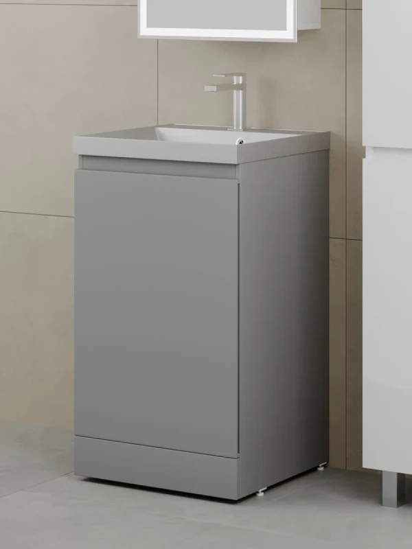 Тумба с раковиной Style Line Батлер Люкс Plus 50 напольная, матовая серая, раковина серый шелк