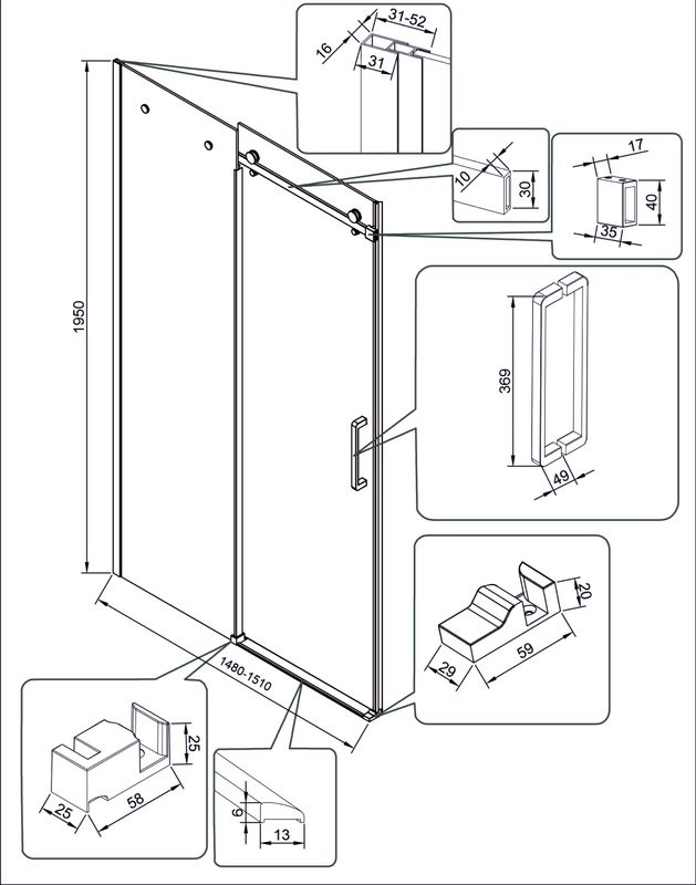 Душевая дверь в нишу Veconi Vianno VN-74B 150 см, профиль черный