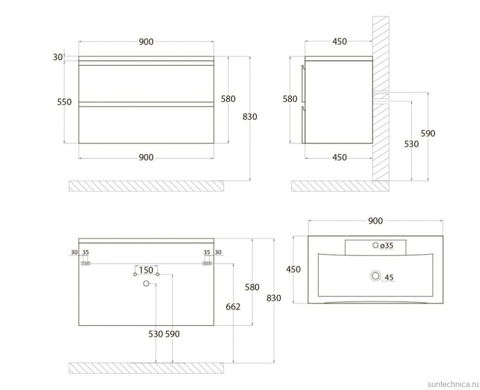 Мебель для ванной комнаты Art&Max Bianchi 90 подвесная, капучино матовый, белая раковина