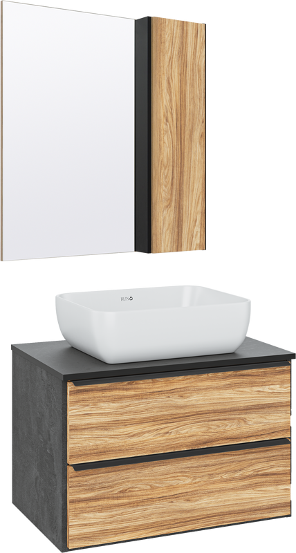 Мебель для ванной комнаты Runo Мальта 70 дуб, черная, раковина Cuatro 50
