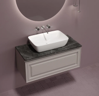 Тумба с раковиной Sancos Very 100 см, doha soft, столешница черный мрамор, раковина CN2003