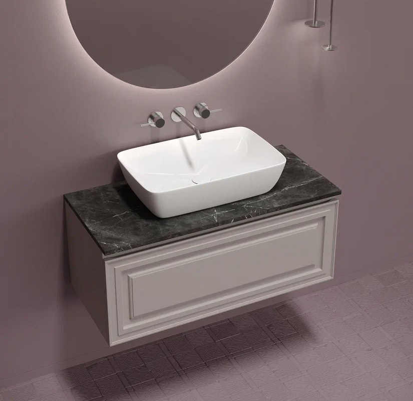 Тумба с раковиной Sancos Very 100 см, doha soft, столешница черный мрамор, раковина CN2003