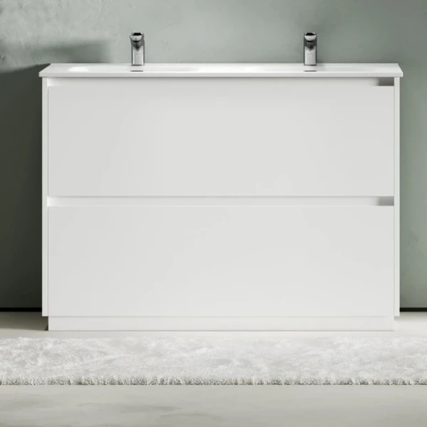 Тумба с раковиной Sancos Libra Floor 120 двойная белая раковина CN7004, белый глянец