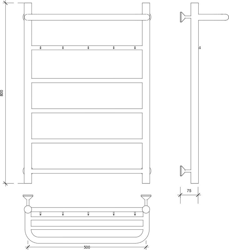 Полотенцесушитель водяной Secado Триада 1 КСП 80x55 см, графит, лесенка, с полкой