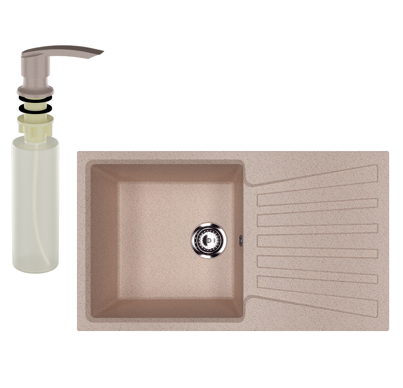 Мойка кухонная Ulgran U-703 302 песочная + дозатор U-02 песочный