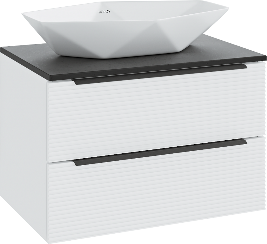 Тумба с раковиной Runo Орлеан 70 белая матовая, черная, раковина Poligono 65