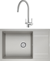 Комплект Мойка Paulmark Flugen 60 PM317850-GR серая + Смеситель Lemark Comfort LM3075C-Silver с гибким изливом, хром, серебристый