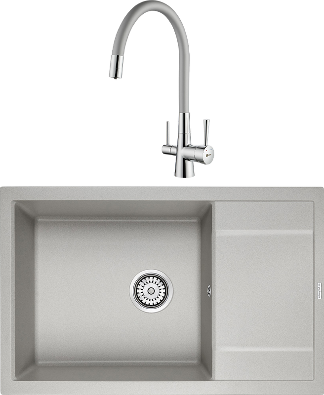Комплект Мойка Paulmark Flugen 60 PM317850-GR серая + Смеситель Lemark Comfort LM3075C-Silver с гибким изливом, хром, серебристый