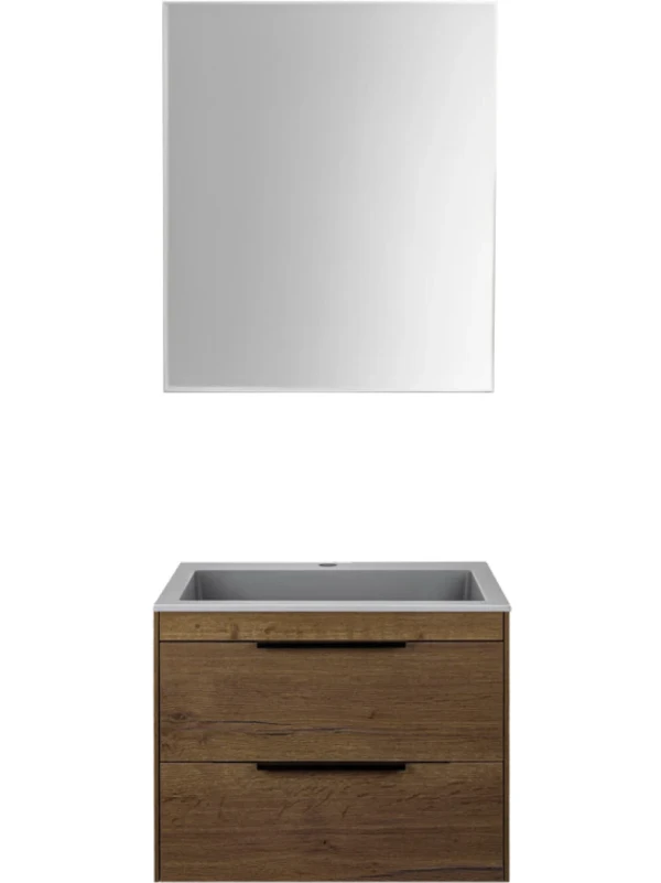 Мебель для ванной комнаты Vincea Chiara 2D 60, 2 ящика, дуб табак, с серой раковиной