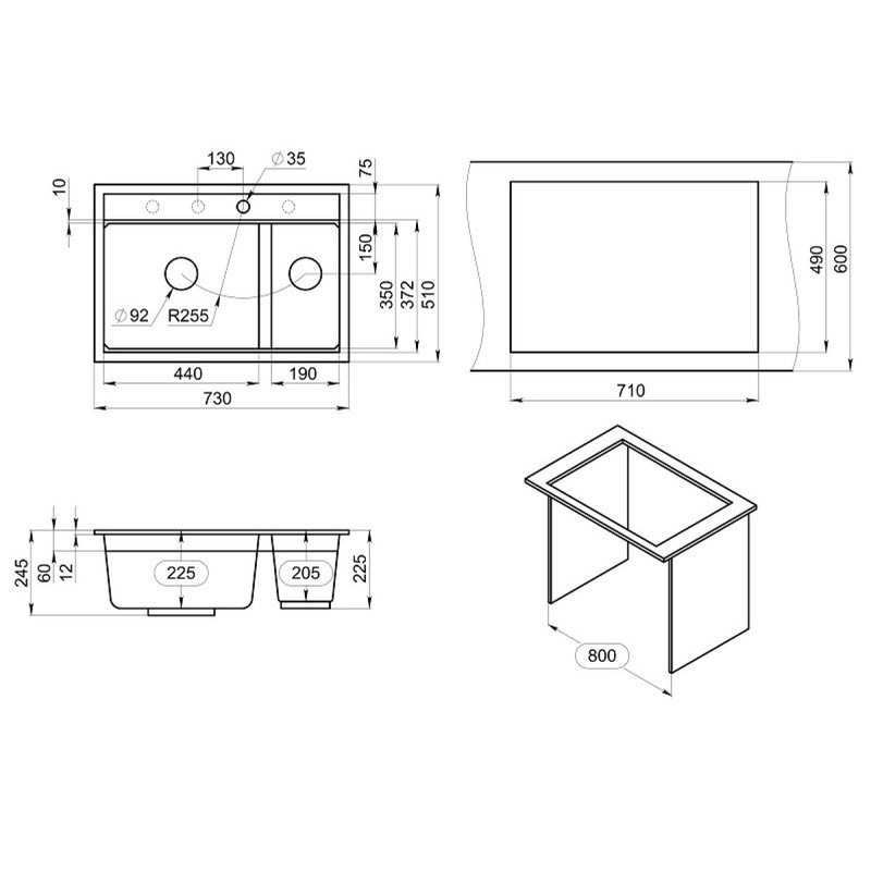 Мойка кухонная Granula Kitchen Space 7302i арктик