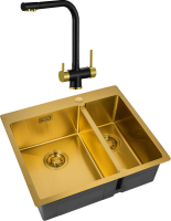 Комплект Мойка Zorg Light ZL R 590-2-510-L BRONZE L, бронза + Смеситель Sanitary ZR 348 YF BLACK BRONZE