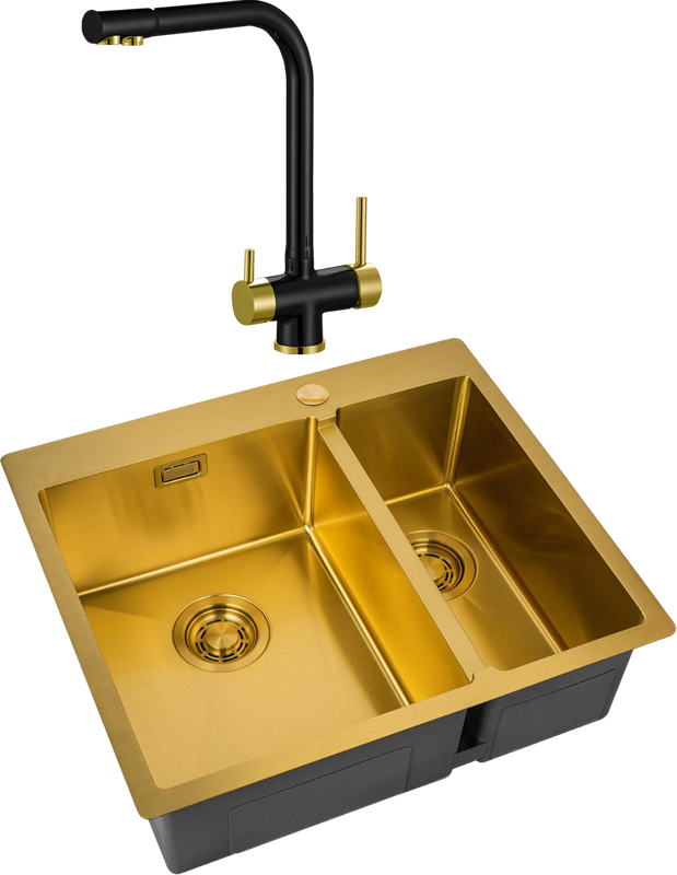 Комплект Мойка Zorg Light ZL R 590-2-510-L BRONZE L, бронза + Смеситель Sanitary ZR 348 YF BLACK BRONZE