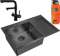 Комплект Мойка Zorg Inox PVD 7851 L grafit + Смеситель Sanitary SZR-3216 Grafit графит + Измельчитель Omoikiri Nagare slim 900