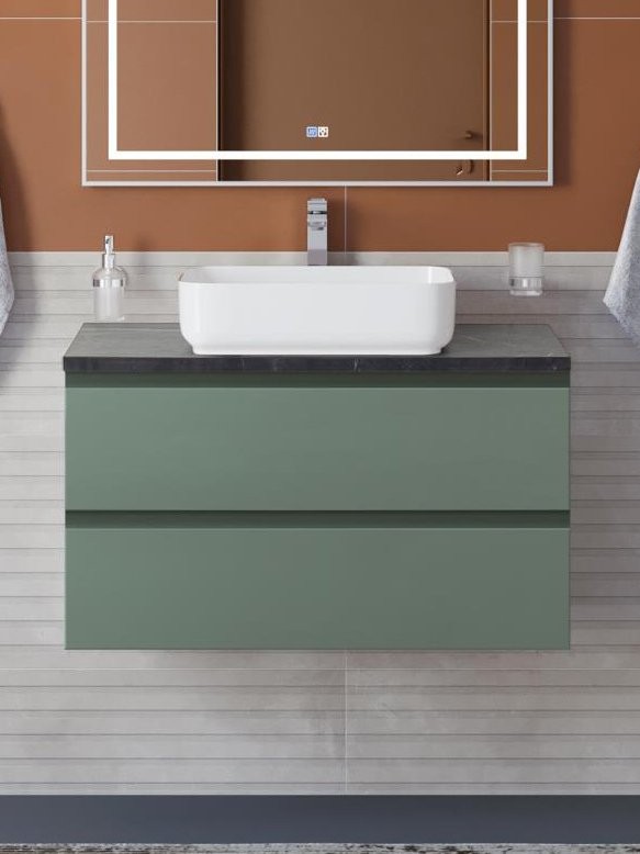 Тумба под раковину со столешницей BelBagno Kraft 90 подвесная, матовая еловая, столешница kep-90-mno