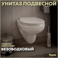 Унитаз подвесной Teymi Hanna Pro T40901 с микрофлитом, безободковый, белый