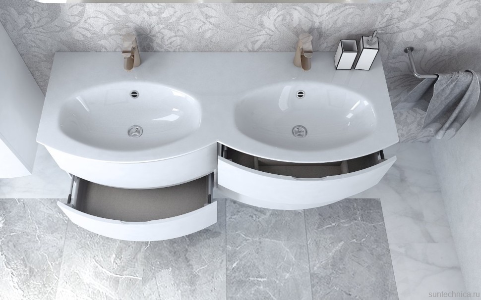 Тумба с раковиной Cezares Vague 140 две чаши bianco lucido