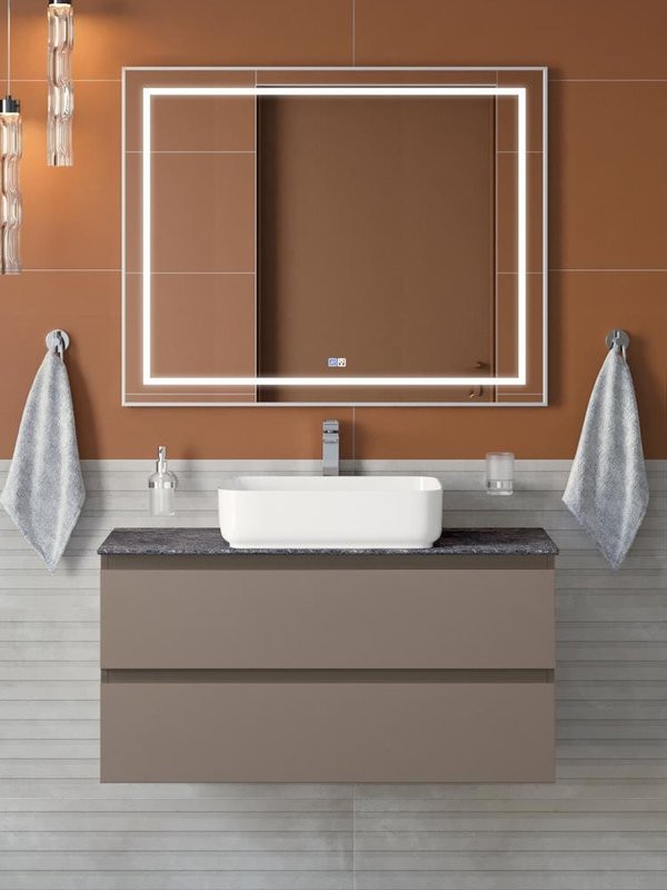 Мебель для ванной комнаты BelBagno Kraft 100 подвесная, матовая бежевая, столешница kep-100-grn, раковина BB1304