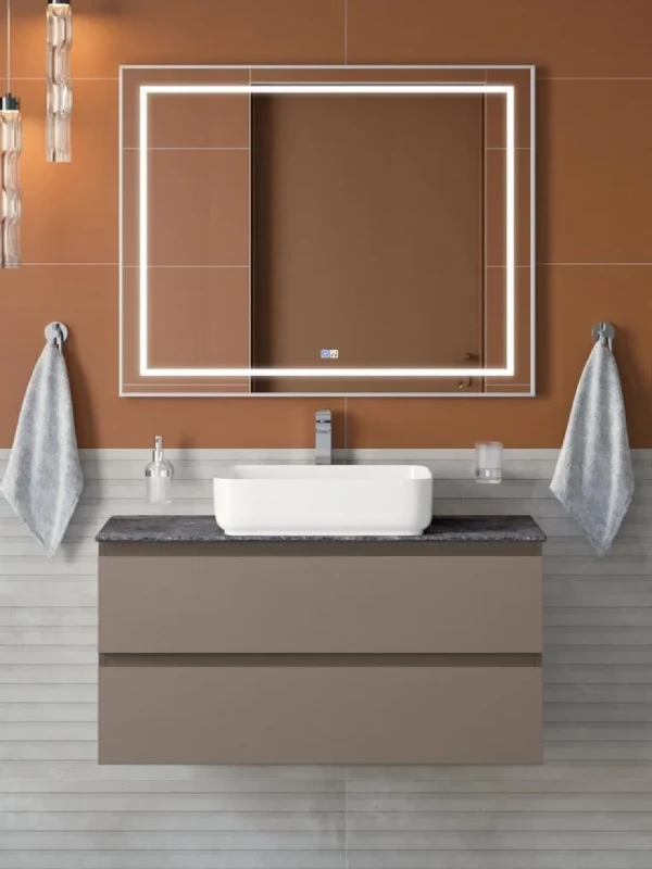 Мебель для ванной комнаты BelBagno Kraft 100 подвесная, матовая бежевая, столешница kep-100-grn, раковина BB1304