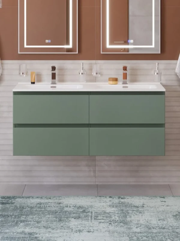 Тумба с раковиной BelBagno Kraft 120 подвесная, матовая еловая, раковина bb1200-2-etl, для двоих