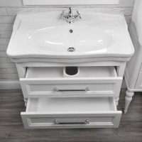 Мебель для ванной комнаты ValenHouse Эстетика 80, белая, подвесная, ручки хром, раковина Модерн