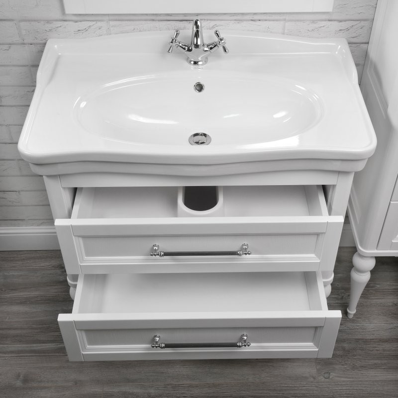 Мебель для ванной комнаты ValenHouse Эстетика 80, белая, подвесная, ручки хром, раковина Модерн