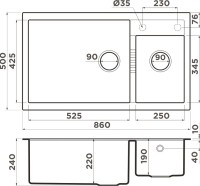Комплект Мойка Omoikiri Tedori 86-2-LB белая + Измельчитель Nagare slim 1250