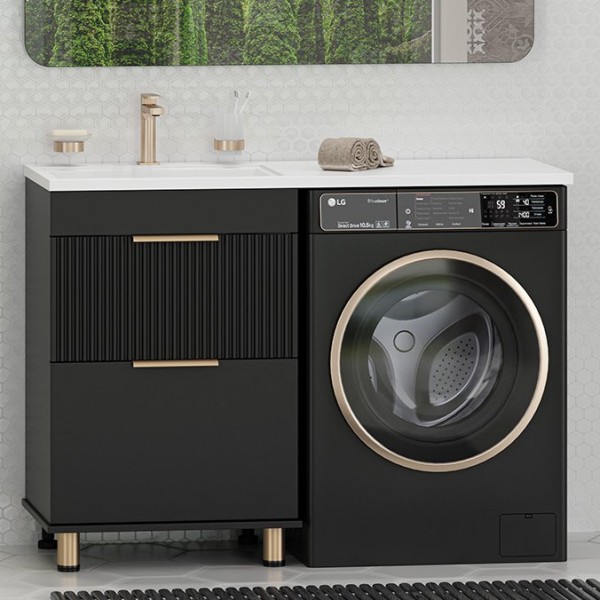 Тумба с раковиной Brevita Enfida 60 напольная, под стиральную машину, L, черная