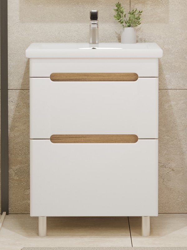 Тумба под раковину без столешницы SanStar Diva 50 напольная матовая белая, дуб вотан