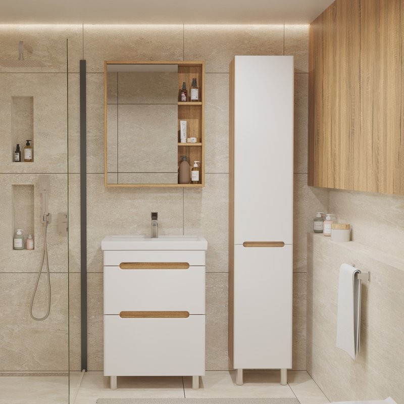 Тумба под раковину без столешницы SanStar Diva 50 напольная матовая белая, дуб вотан