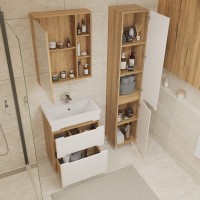 Тумба под раковину без столешницы SanStar Diva 50 напольная матовая белая, дуб вотан