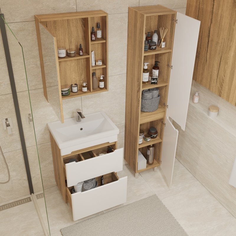 Тумба под раковину без столешницы SanStar Diva 50 напольная матовая белая, дуб вотан