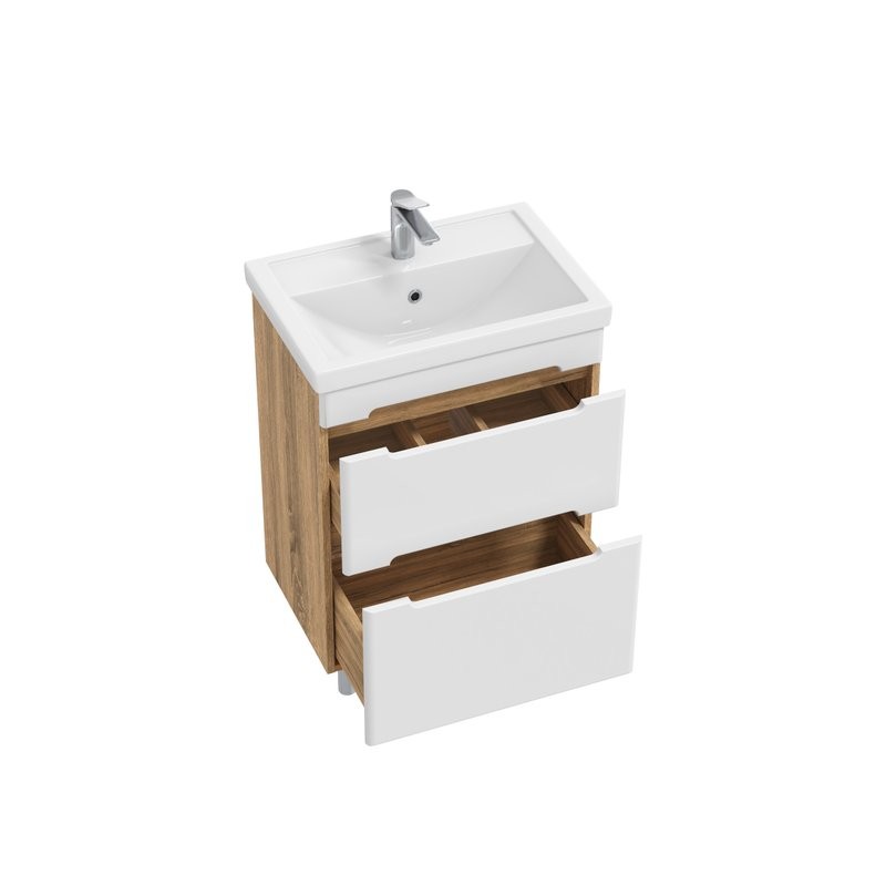 Тумба под раковину без столешницы SanStar Diva 50 напольная матовая белая, дуб вотан