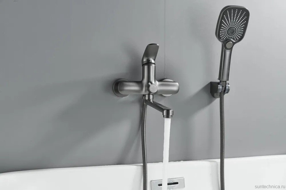 Смеситель с длинным изливом для ванны Shevanik S8522T оружейная сталь