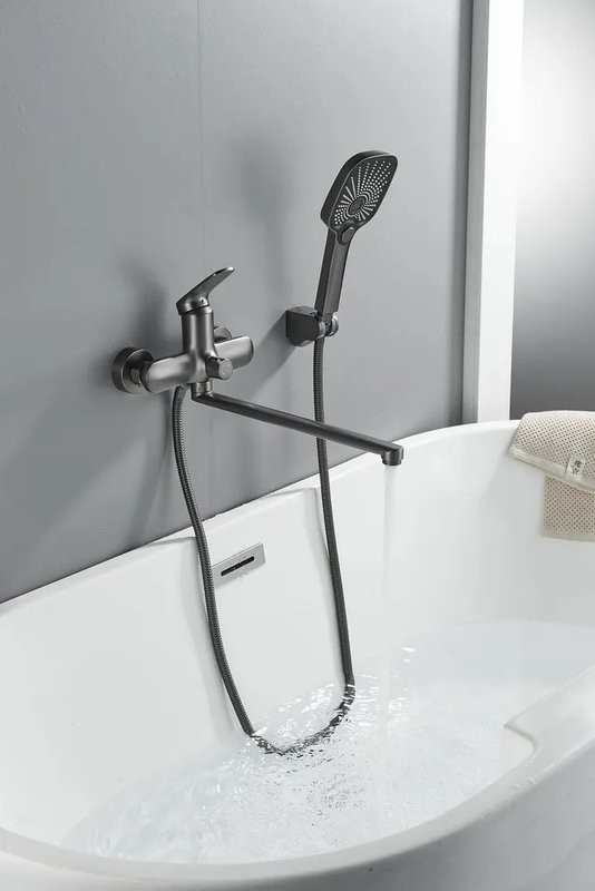 Смеситель с длинным изливом для ванны Shevanik S8522T оружейная сталь