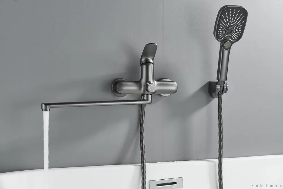 Смеситель с длинным изливом для ванны Shevanik S8522T оружейная сталь