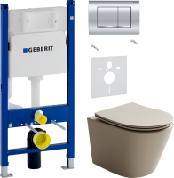 Комплект Унитаз подвесной Ceramicanova Balearica Rimless CN6000MC капучино матовый + Звукоизоляция Geberit + Инсталляция Duofix Delta 458.163.21.1 с кнопкой смыва, хром
