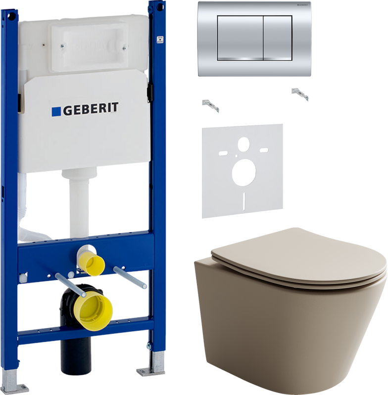Комплект Унитаз подвесной Ceramicanova Balearica Rimless CN6000MC капучино матовый + Звукоизоляция Geberit + Инсталляция Duofix Delta 458.163.21.1 с кнопкой смыва, хром