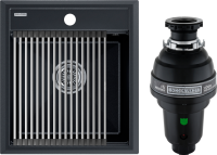 Комплект Мойка Paulmark Stepia + Step PM114651-BLM+R375-BS черный металлик + Измельчитель Bone Crusher BC 1000-AS