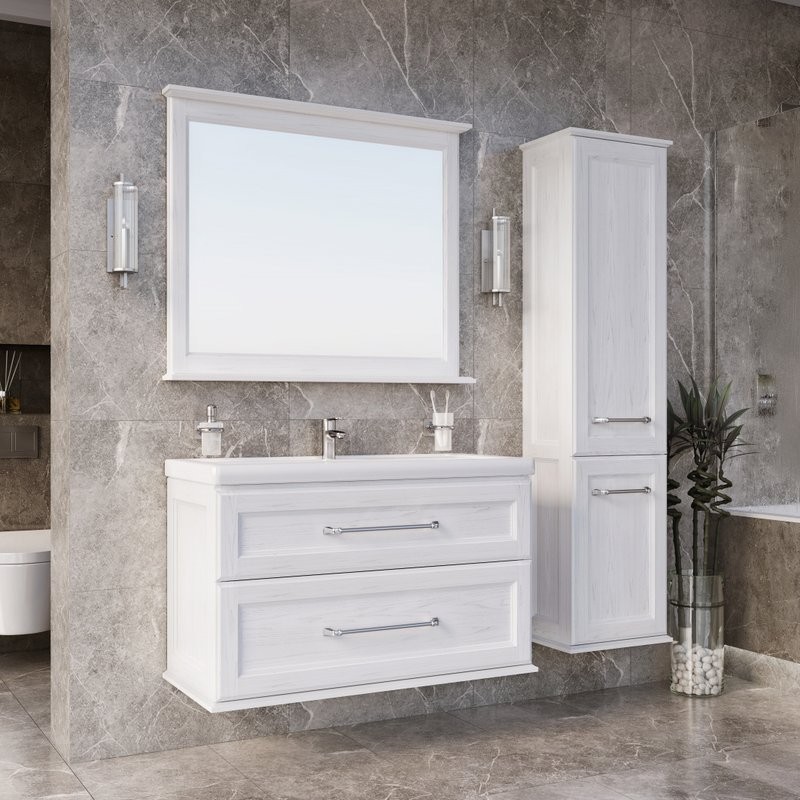 Тумба с раковиной ASB-Woodline Венеция 100 белый, патина серебро