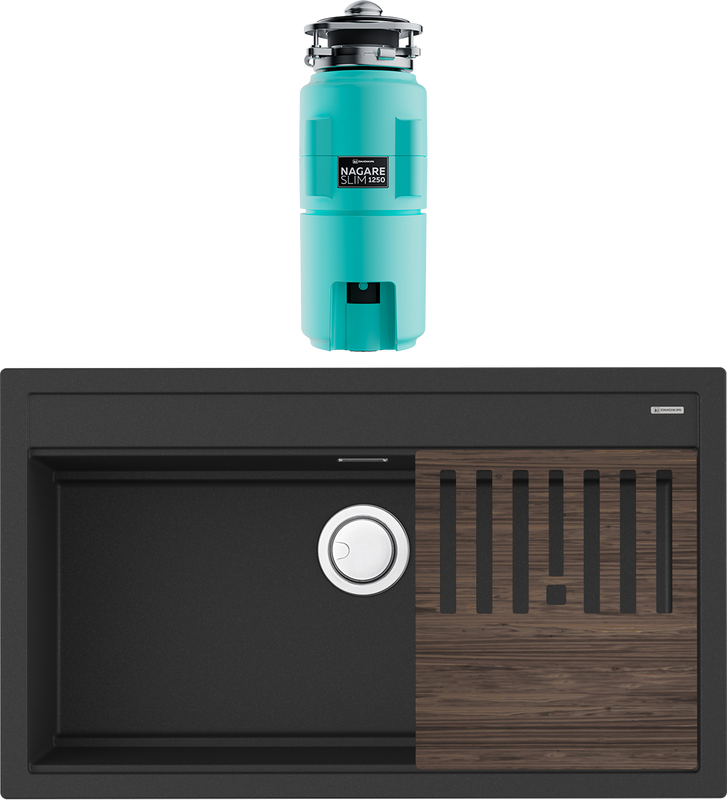 Комплект Мойка Omoikiri Kitagawa 86-LB графит + Измельчитель Nagare slim 1250-AZ azur blue